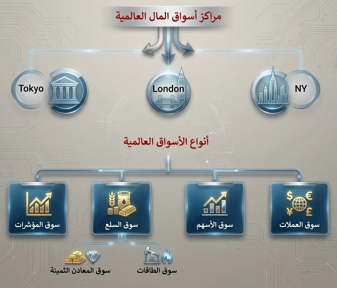 تشجير لأنواع أسواق المال العالمية.